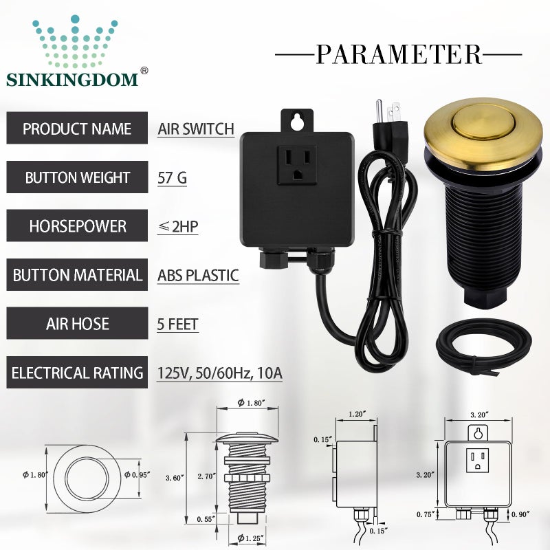 SINKINGDOM Garbage Disposal SinkTop Air Switch Kit with Long Button,Brass Made Cover,Champagne Bronze - Image 2
